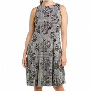 🌙 Sabrina Blue Checkered Plaid Floral Dress in Gray Size 3XL
